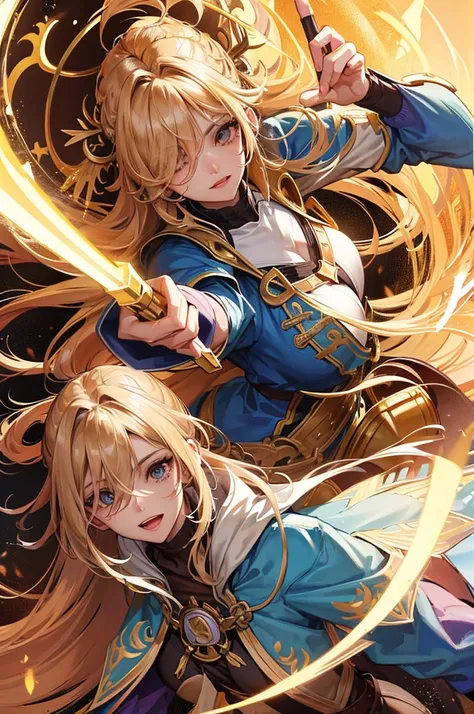 Paladin,beautiful breasts,holding shield,spear,Hair Color is gold,hair style is sideponytali, hair over one eye,high Quality,best quality