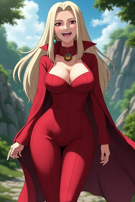 Tsunade Senju dressed in red sexy very big breasts happy
