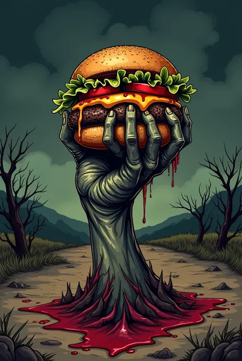 A super spectacular logo for a hamburger restaurant with the name The Walking Dead Burguer