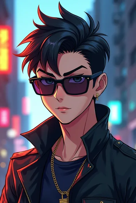 Create anime character boy and sunglasses scur 