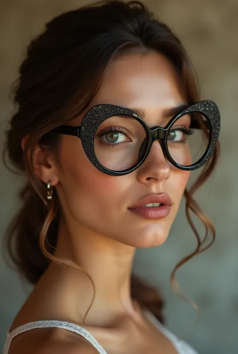 Beauty woman wearing bra-shaped glasses. 