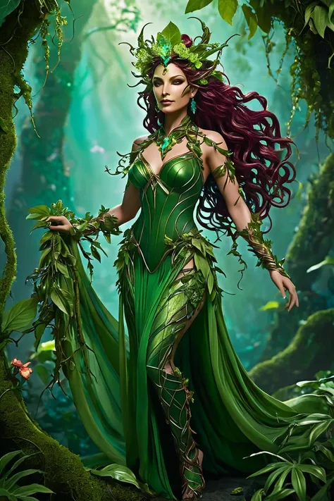 Zyra embodies the untamed beauty and danger of nature, standing at 58" with an elegant yet predatory figure. Her skin is a rich olive tone, adorned with faint, vein-like patterns of vibrant green that glow subtly in dim light, as if she were part plant and...