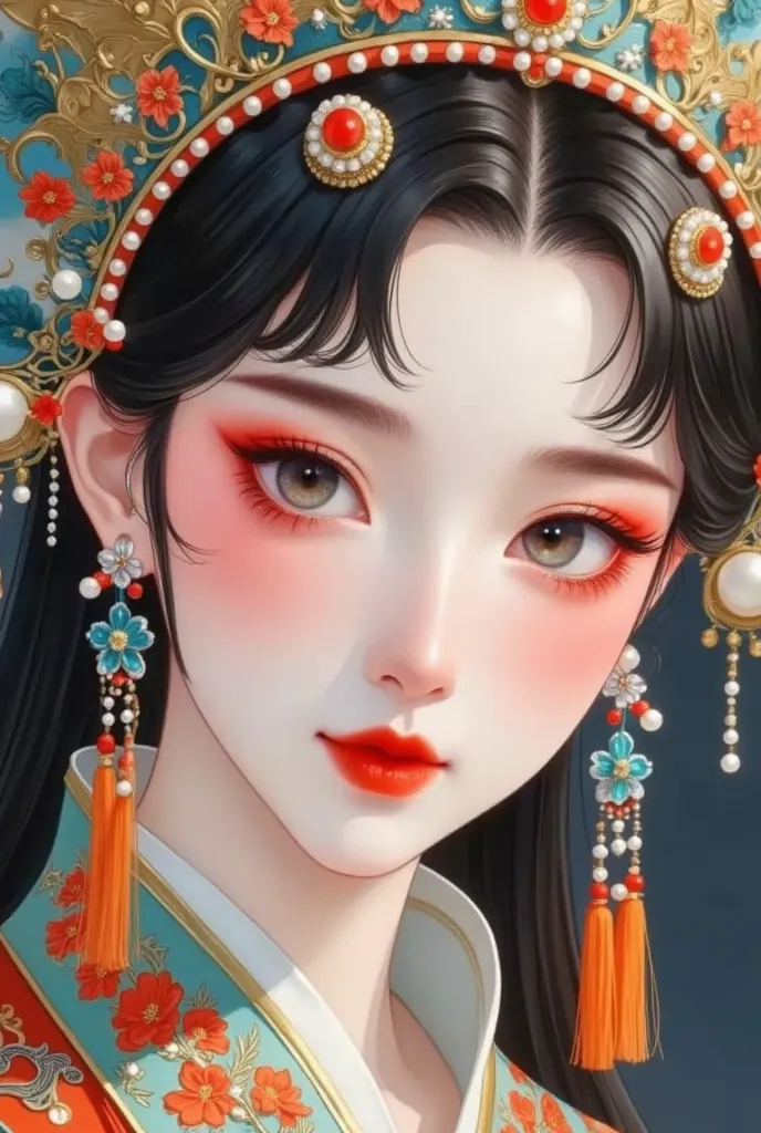 peking opera huadan，three-dimensional， artist sargent's colors ，extreme close up ， headshot close-up ，pov perspective ，soft ligh...