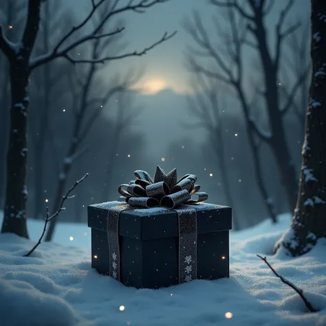 A surprise gift box in winter dark theme background