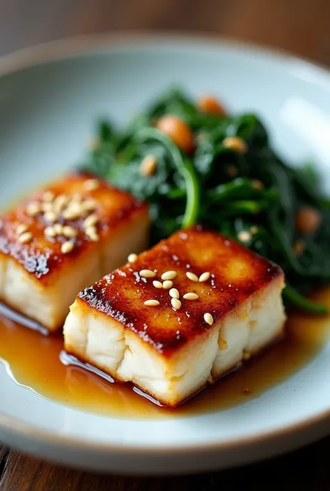 Miso-Glazed Cod with Stir-Fried Spinach