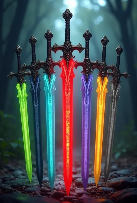  colored swords amount should be seven
Red middle, green, dark blue, loght blue,  yellow, grey , black,