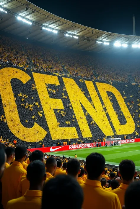 Soccer fans made a capital mosaic of the word “CEND” WITH THE COLORS YELLOW AND BLACK