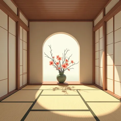 A tasteful Japanese-style room、Tatami mat floor 、Tokonoma、Flower Vase、flower arrangement