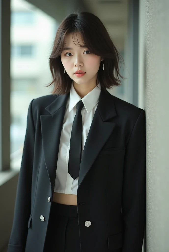   Theres a girl wearing a suit and tie,  Emma Andievskas album cover  ,  tumbler ,  what is it ?, Cropped t-shirt and jacket , sakimichan, girl in suit,  short hair , girl in suit, Hyunhwa Choi, Ulzzang, Open jacket, Lee Ji-eun, Lee Ji-eun