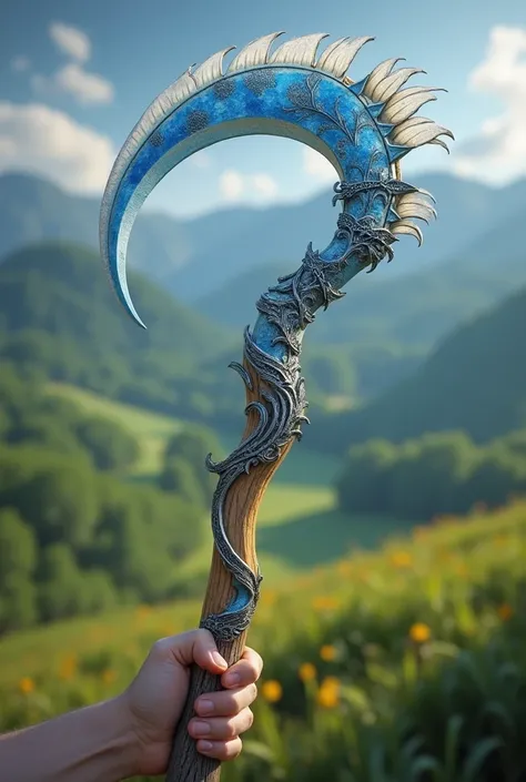 Fantasy style , Peasant sickle made of shaded white and blue shades 