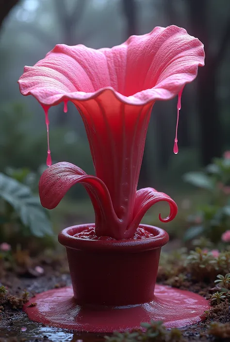  is shiny and poisonous like an obscene pot of meat covered with mucous membranes like slimy female genitals々Strangely mysterious and beautiful pink, hypnotic, insectivorous plant with flowers in the shape of a vagina 
