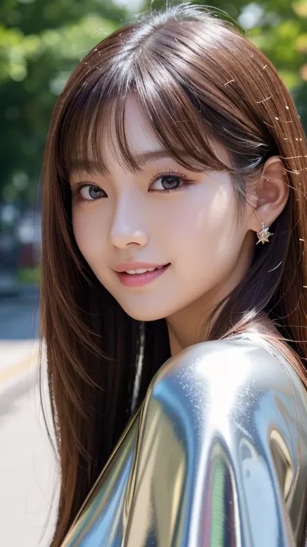 (  cute Japanese girl ),( Shiny latex , Latex skirt),(Colossal:1.3)  shiny latex、face-closeup、
Huge 、    Long brown hair  、Sparkling,   oily skin  、  Glowing Skin、  white skin、Flying debris,   best quality, Realistic,   Very detailed, finely,   High Defini...