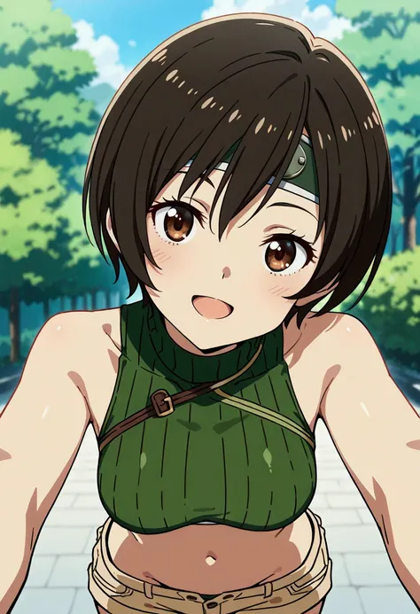 score_9, score_8_up, score_7_up,,(TOO MANY LOSING HEROINES!,lycoris recoil) BREAK 1girl,yuffie kisaragi, final fantasy, sharp Short hair,shiny hair, solo, cute:1.2 ,smile,,brown eyes,feature large highlight,  head tilt, looking at viewer,wrinkles in clothe...