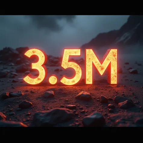  poster font ，The word “3.5M” ，uppercase letter，Glowing scene ，front，Hyper-Reality