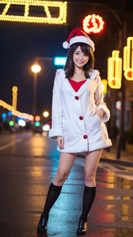 ((         best quality)), ((masterpiece)), (         Details),  女の子1 person , 23 years old, Adult women, Center of chest .   Reality Photography,   Real Pictures   ,b－angle,       sexy,Smiling and laughing. 1 person ,  (  night town with background illumi...