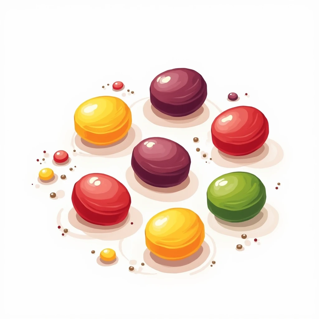 Sour candy Skittles, white blank background, simple vector illustration style