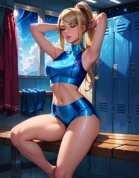 score_9, score_8_up, score_7_up, score_6_up, rating_questionable, 1girl, solo, beautiful waifu, (samus aran, blonde, ponytail:1....