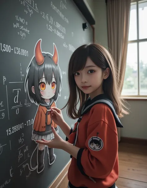 She wants to paint a cute devil girl in the style of the great creator "uyciak", ultra-realistic, photorealistic, dramatic scene, shadow, global-illumination, solo, (20 years old Japanese famous idol girl:1.5), very beautiful fragile Japanese girl, very be...