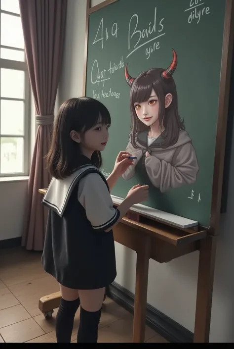 She wants to paint a cute devil girl in the style of the great creator "uyciak", ultra-realistic, photorealistic, dramatic scene, shadow, global-illumination, solo, (20 years old Japanese famous idol girl:1.5), very beautiful fragile Japanese girl, very be...