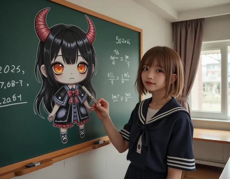 She wants to paint a cute devil girl in the style of the great creator "uyciak", ultra-realistic, photorealistic, dramatic scene, shadow, global-illumination, solo, (20 years old Japanese famous idol girl:1.5), very beautiful fragile Japanese girl, very be...