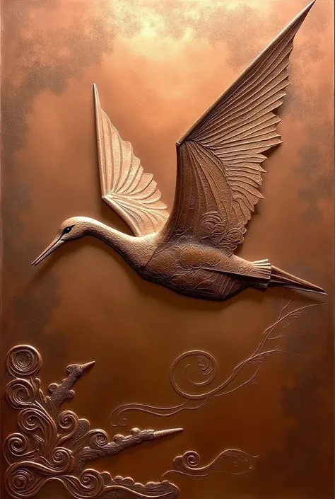 Copper relief art, Origami Crane