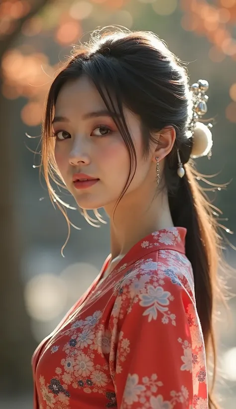 Japanese Beauty　28 years old　Daytime　Autumn　Standing alone at Kiyomizu-dera Temple in Kyoto　E cup bust　Shirt dress　 Beautiful Bust Line 　 Beautiful Body Lines　 real people 　 elegant face　 Elegant Face 　 staring at me 