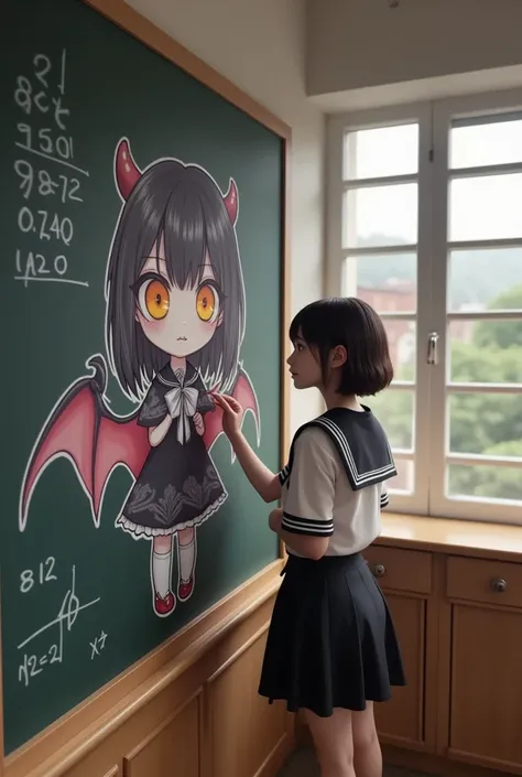 She wants to paint a cute devil girl in the style of the great creator "uyciak", ultra-realistic, photorealistic, dramatic scene, shadow, global-illumination, solo, (20 years old Japanese famous idol girl:1.5), very beautiful fragile Japanese girl, very be...