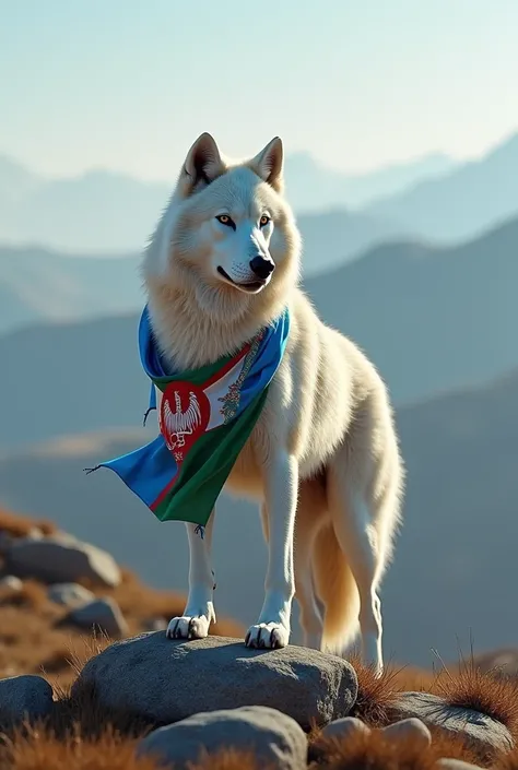 White wolf with the flag of Uzbekistan 