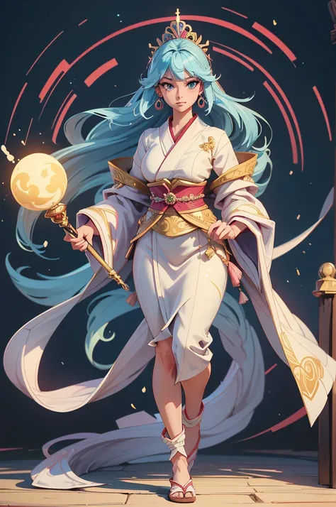 Best quality, (((masterpiece))), high quality, (detailed beautiful face), (detailed beautiful eyes), ((standing full-body shot)), Kushinadahime, nihonshinwa, Japanese princess-like magician, RPG game character, ((standing full-body shot)), elegant and grac...