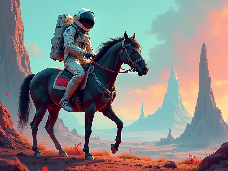  Draw an astronaut in a spacesuit on horseback on another planet. Experimentally determine ,  in what style it will be most interesting 