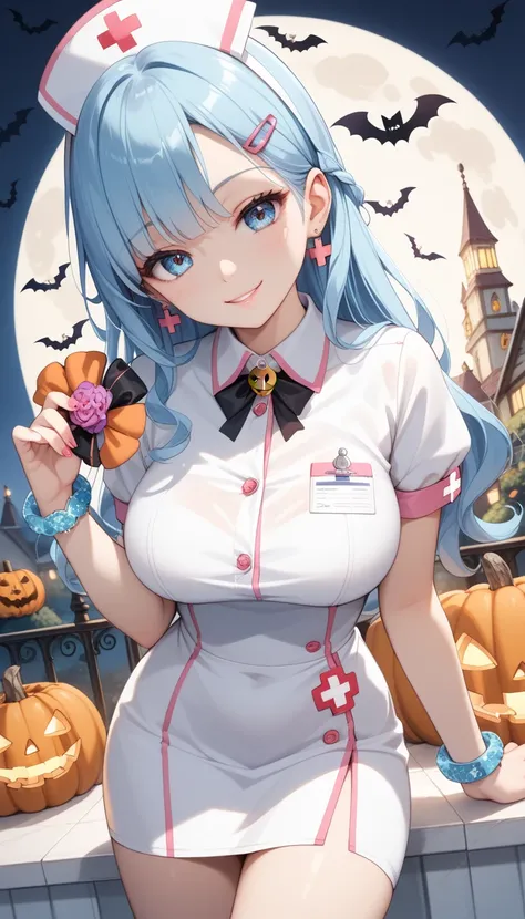 masterpiece, best quality, highly dramatic picture, beautiful eyes, cinematic lens effect, big beautifully shaped breasts , ultra cute, ultra sexy, ultra bouncy , ultra curvy, horny, pervert, Dutch angle, ((Busty Bitches)), ((Halloween Party)), ecchi girl ...