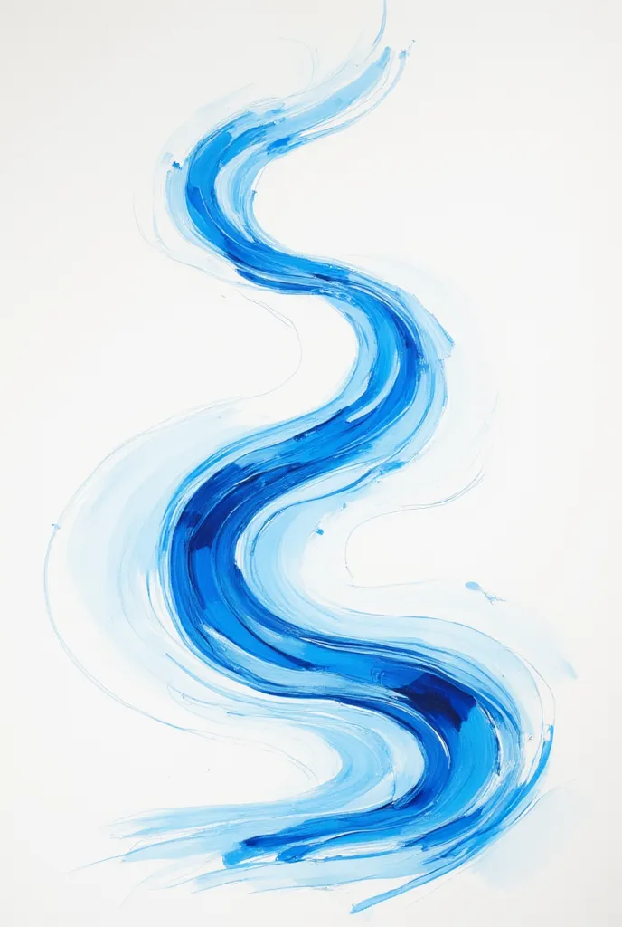 a blue monochrome minimal painting on white background. a continuous brushstroke line that swirls in the sheet, dancing above be...