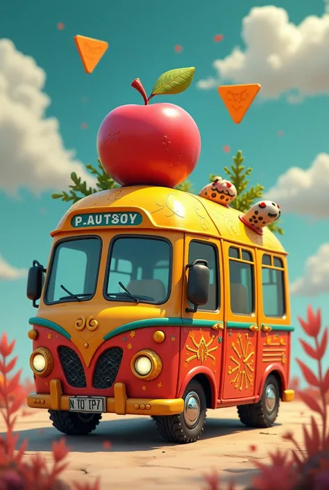 bus with an apple and two triangles inside