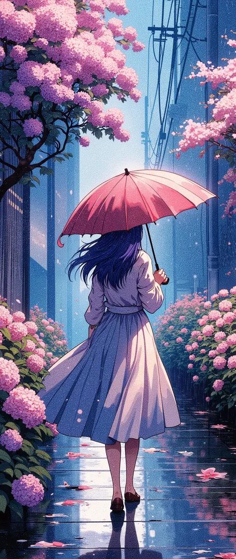 (masterpiece:1.2,Exceptional Quality,Mirror-like,, a cinematic experience , BEST ILLUSTRATION, super detailed),8k,16k,(1 female), Beautiful Semi-Realistic Women ,The theme is Walking in the Rain , Women Walking in the Rain with Beautiful Umbrellas , beauti...