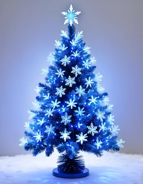 there is a christmas tree with a blue tinsel and a snowflake, fiber optic hair, tree, carrying, 9 0 mm, 90mm, christmas tree, fiber optic hair, 1 9th, 21:9, {{color, magical tree, giant white tree, h 1 0 8 0, new design, detailed image, large magical tree