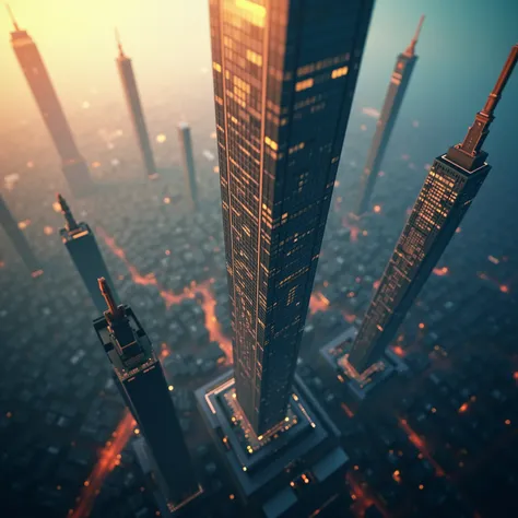 View from the top of an enormously high skyscraper photorealistic, cinematic photography, cinematic lighting, cinematic portrait, portrait photography, realistic, realism, ultra detailed, UHDR, full focus, highest quality, hyperrealistic,3D Rendering, 8K O...