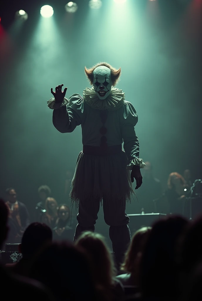 Terrefier clown at a concert singing
