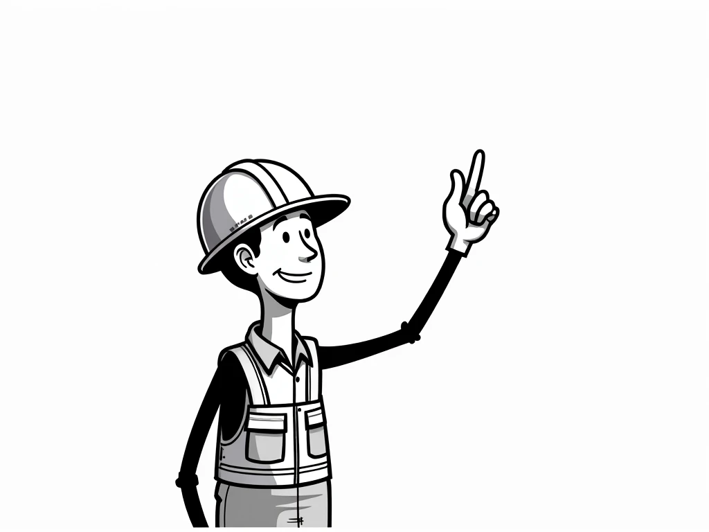 I NEED A BLACK AND WHITE COMIC BOOK CHARACTER IMAGE, INSTALLER WITH A CONSTRUCTION HELMET,  THE INSTALLER HAS TO BE FRIENDLY AND KIND ,  AND I NEED SPACE TO WRITE ABOUT HIM, YOU CAN MAKE A THIN CHARACTER , HIGHLY MINIMALIST AND WITHOUT MANY DETAILS, with t...