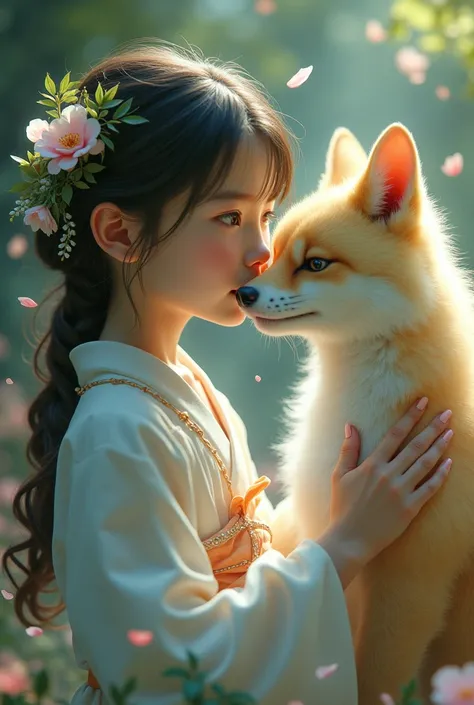   Japanese Girl  , Next to her、There is a girl who is half fox and half human 