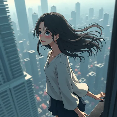 Beauty of suicide falling  from building with a painful smile on her face explained in one pic creative  in anime version 