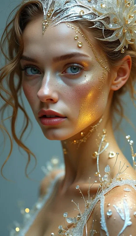 silver and gold, abstract beauty, realistic beautiful woman