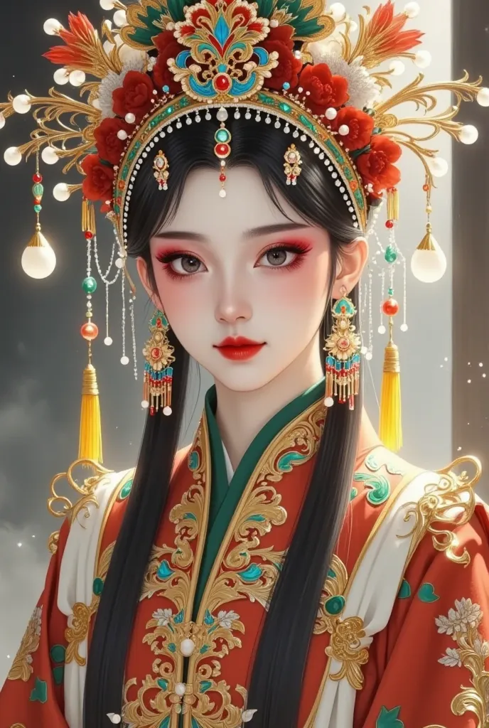 (masterpiece,  best quality :1.2), ancient style girl,  unique ， peking opera huadan , peking opera，gorgeous headdress+velvet, b...