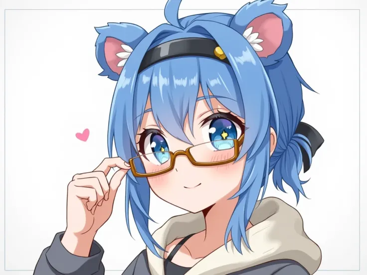 Bear ears, Hair highlights, Undercut,  blue eyes , smile, รอยsmileบางๆ, Bright eyes,  flaunts soft cheeks, smileแหย / smileพอใจ, Star shaped eyes, Character design, Headband, Hair clip, bell, earphones, Take down the hood, Hair tie, Wear glasses, Anime, สไ...