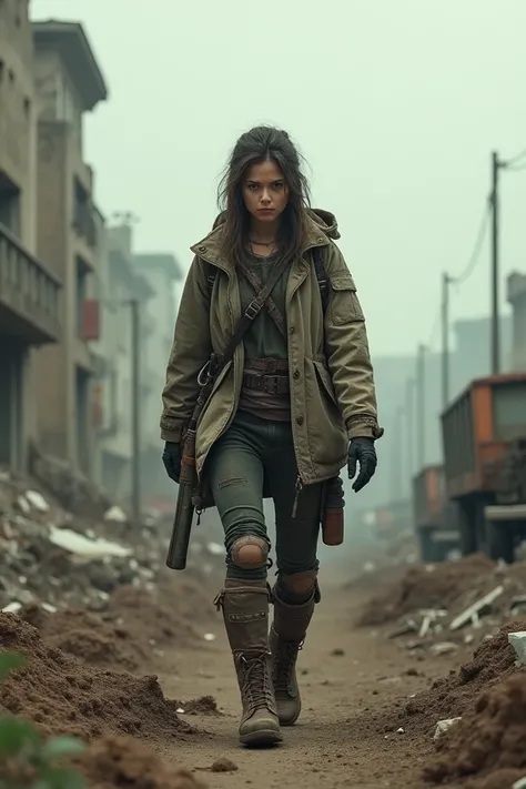 Woman height 1.53, post apocalyptic environment 