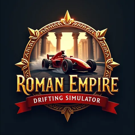 Racing Logo , Roman Empire Drifting Simulator text on top of the picture