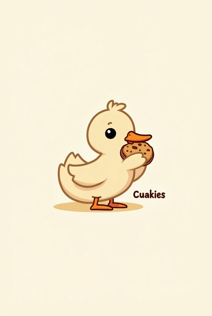 I want a logo with a duck that is with a cookie and says the name cuakies cuack ,  the duck that is not so big and has light brown and white colors is for a business 