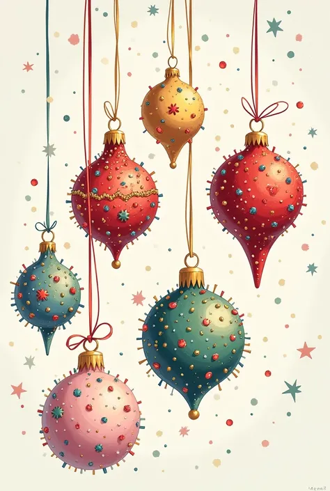 drawing of Christmas ornaments with sprinkles and sparkles