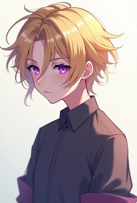 Dark blonde,Purple Eyes, split in the center , High School Boys, character design,Illustration