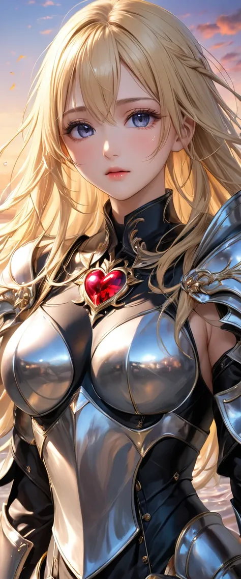 masterpiece， ultra high resolution，Super fine，16k， Insanely Delicate ， amazingly detailed art ， RAW photos ，((SDXL))，A very beautiful paladin girl， very beautiful face ，The most beautiful girl in the world，Jet-black armor covering his whole body，Double eye...