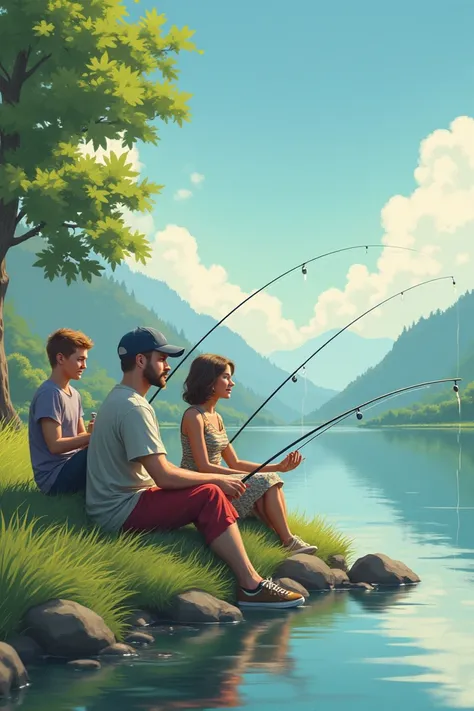 People are fishing together.